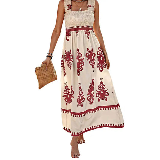 Woman’s patterned maxi dress.