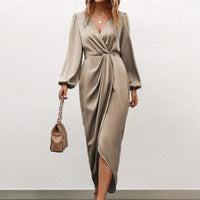 Elegant satin wrap dress.