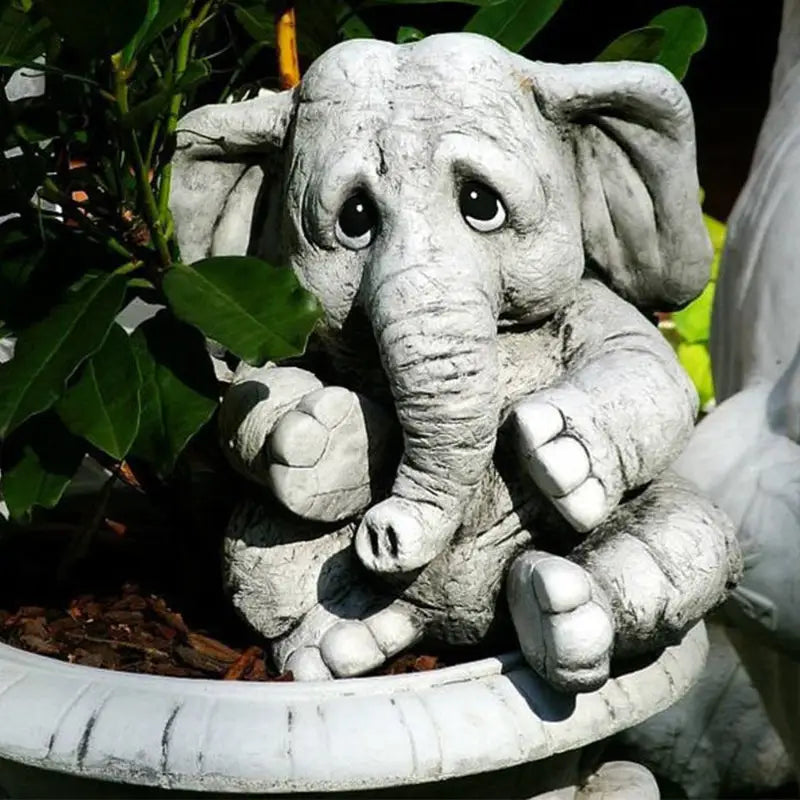 Gray elephant garden statue.