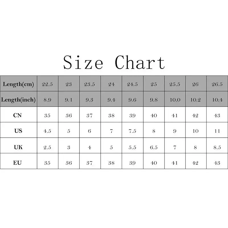 Shoe size chart.