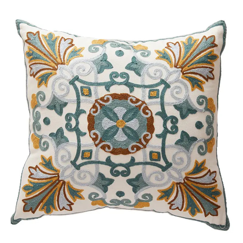 Embroidered decorative pillow.