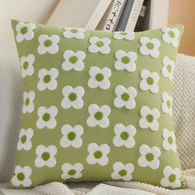 Green floral throw pillow.