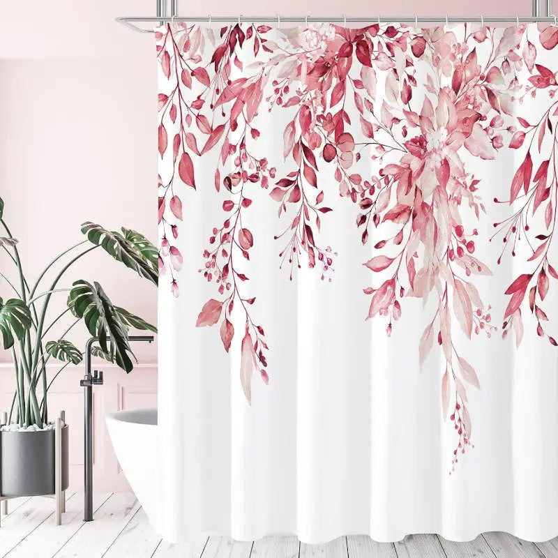 Floral-patterned shower curtain.