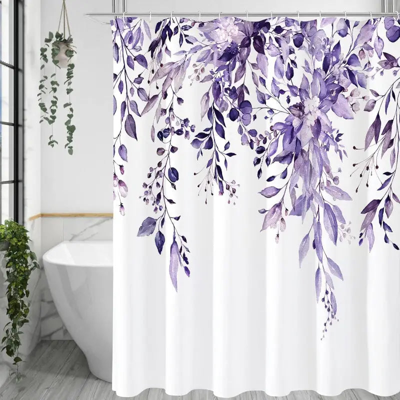 Floral-patterned shower curtain.