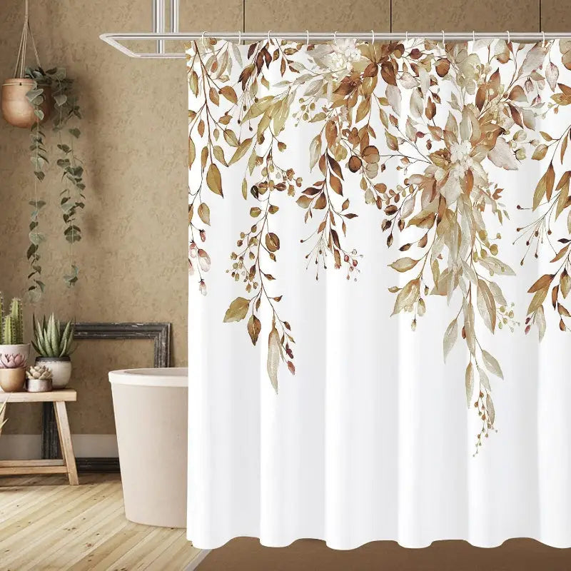 Floral-patterned shower curtain.