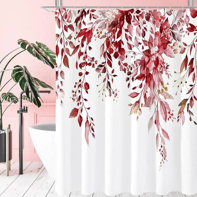 Floral-patterned shower curtain.