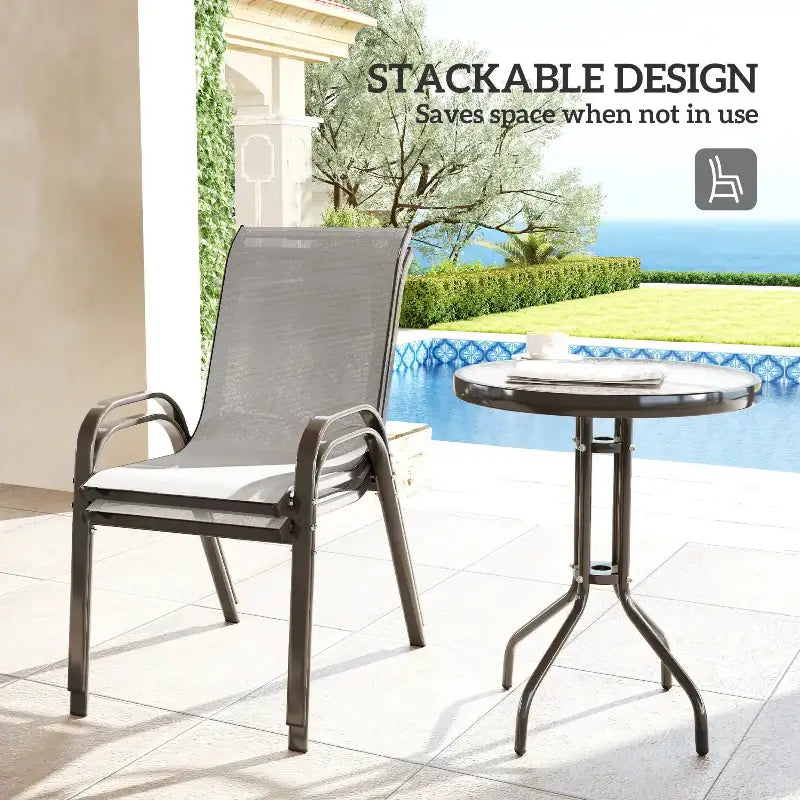 Light grey 3-Piece Bistro Set with outdoor chair and table for patio or deck use