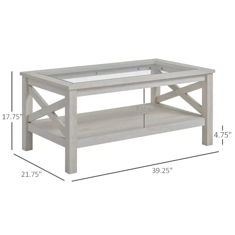 Farmhouse Coffee Table with Rectangular Design and Lower Shelf for Rustic Living Room