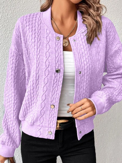 light purple ribbed knit button up short spring cardigan