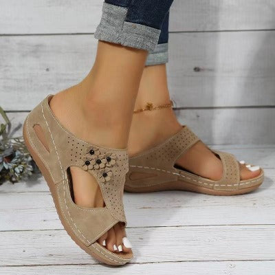 Hollowed Out Solid Color  Wedge Sandals