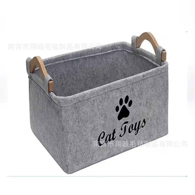 Gray felt storage baskets with wooden handles for stylish felt storage and organization