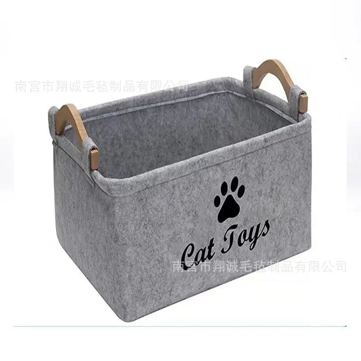 Gray felt storage baskets with wooden handles for stylish felt storage and organization