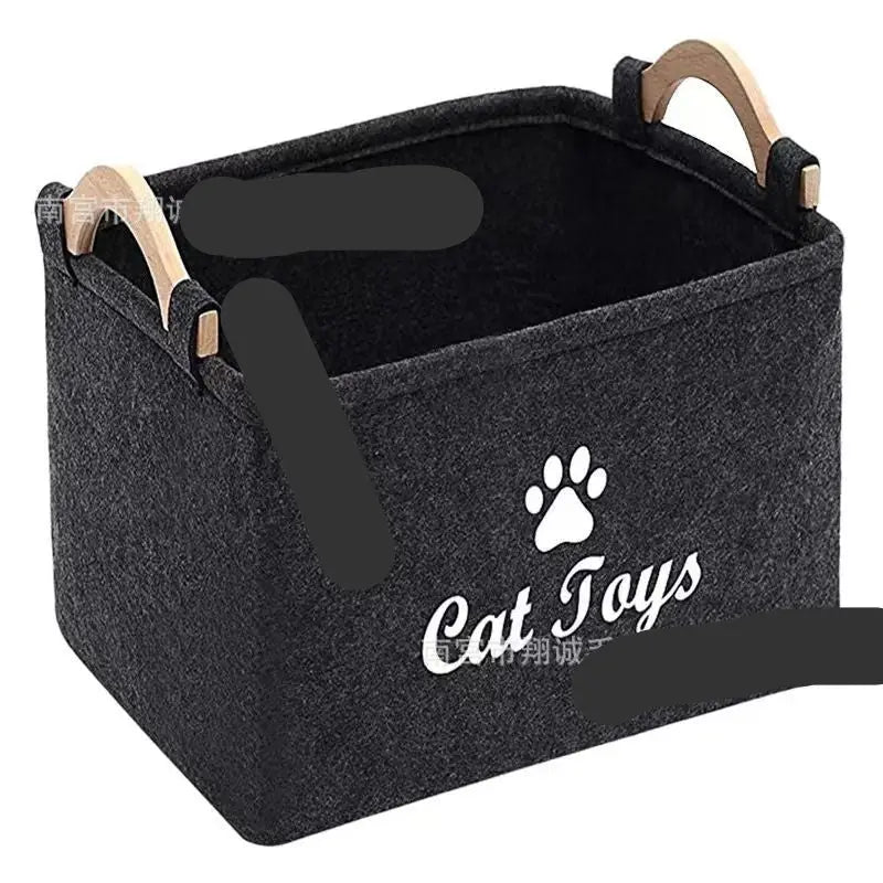 Gray felt storage baskets with wooden handles for stylish felt storage and organization