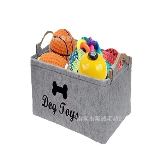 Gray felt dog toy storage bin in Felt Storage Baskets for stylish organization