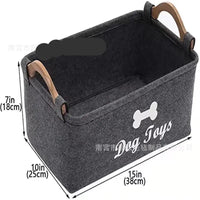 Gray Felt Storage Baskets with Wooden Handles for Dog Toy Storage