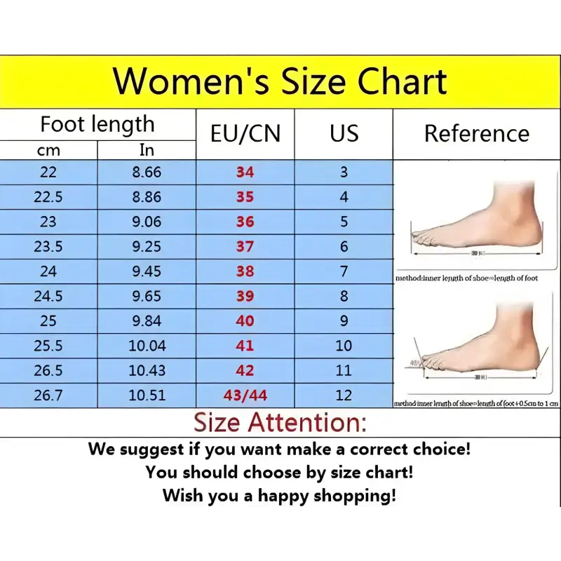 Women’s shoe size chart.