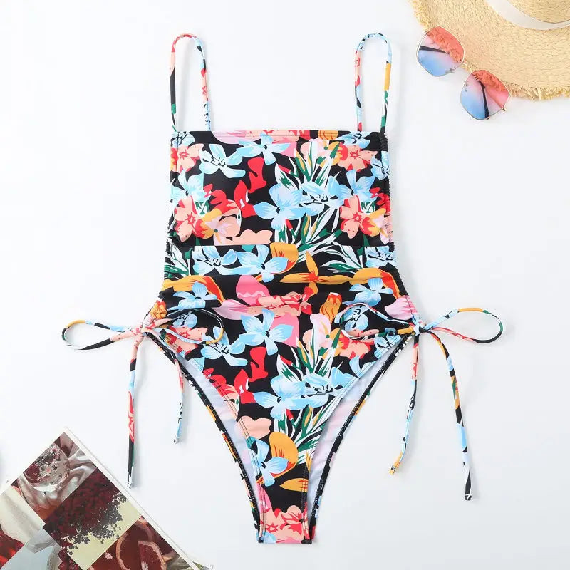 Floral print one-piece swimsuit.