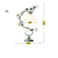 Floral table lamp with dimensions.