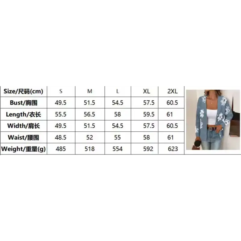 Clothing size chart.