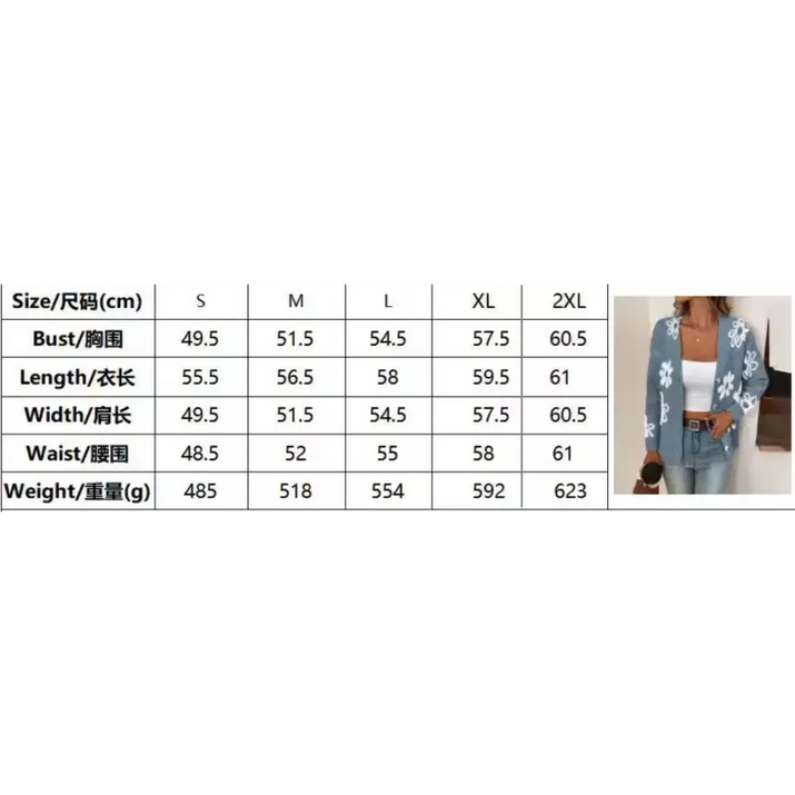 Clothing size chart.