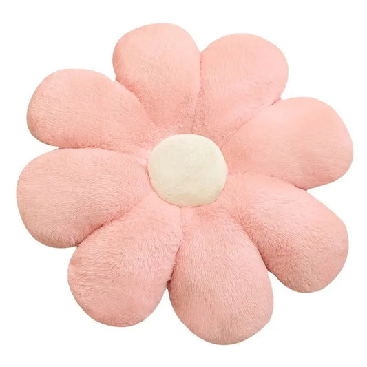 Pink plush flower pillow.