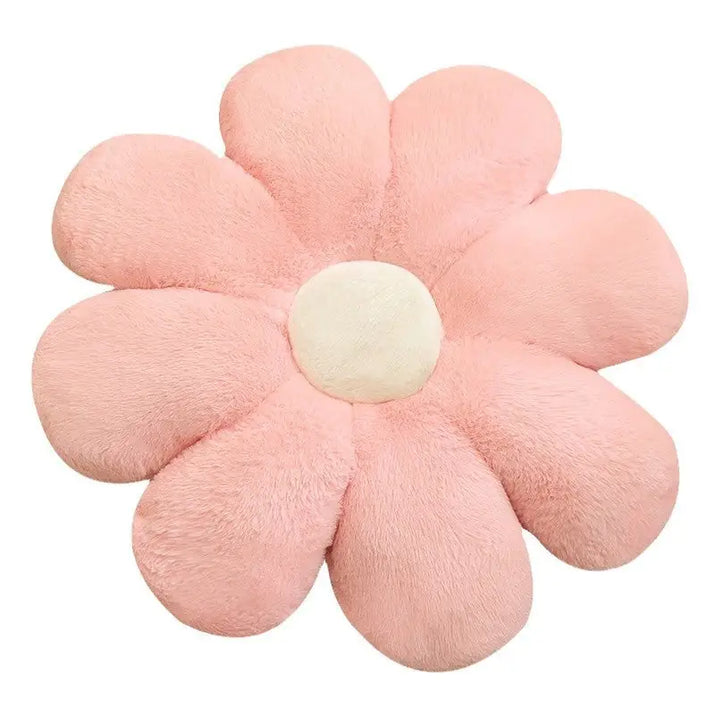 Pink plush flower pillow.