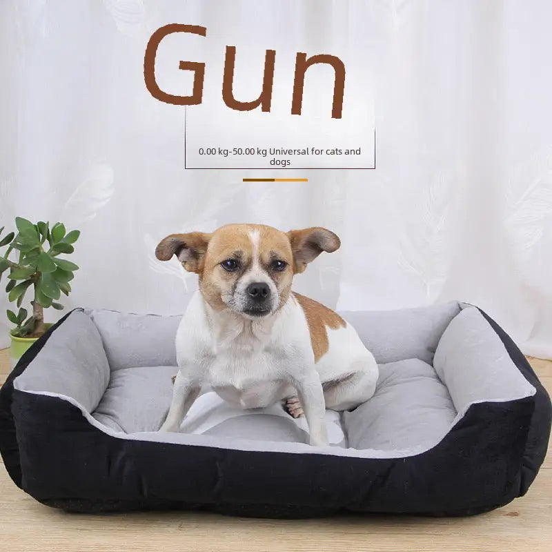 Black and gray pet bed with dog.
