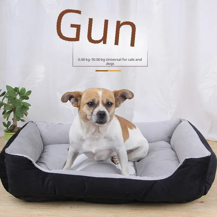Black and gray pet bed with dog.