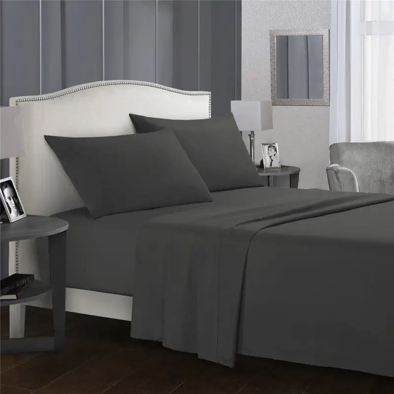 Dark gray bed sheet set.