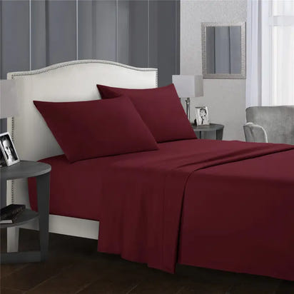 Maroon bed sheet set.