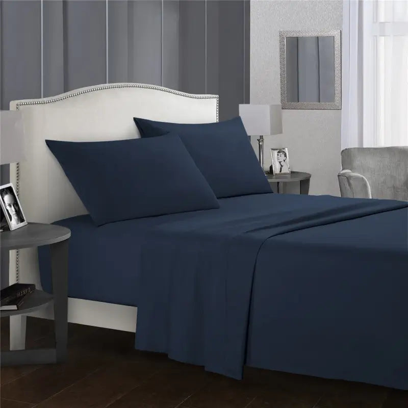 Navy blue bed sheet set.