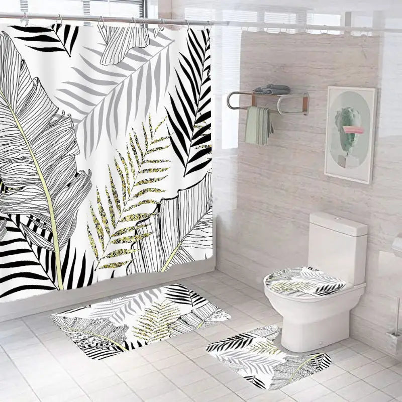 Leaf-patterned bathroom set.