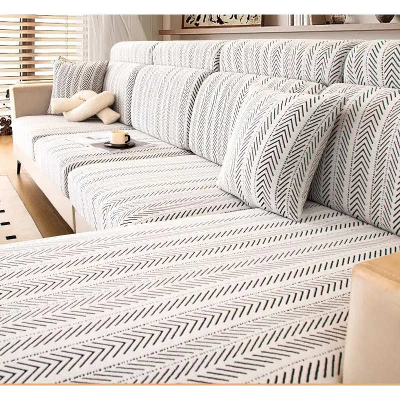 Patterned sectional sofa.