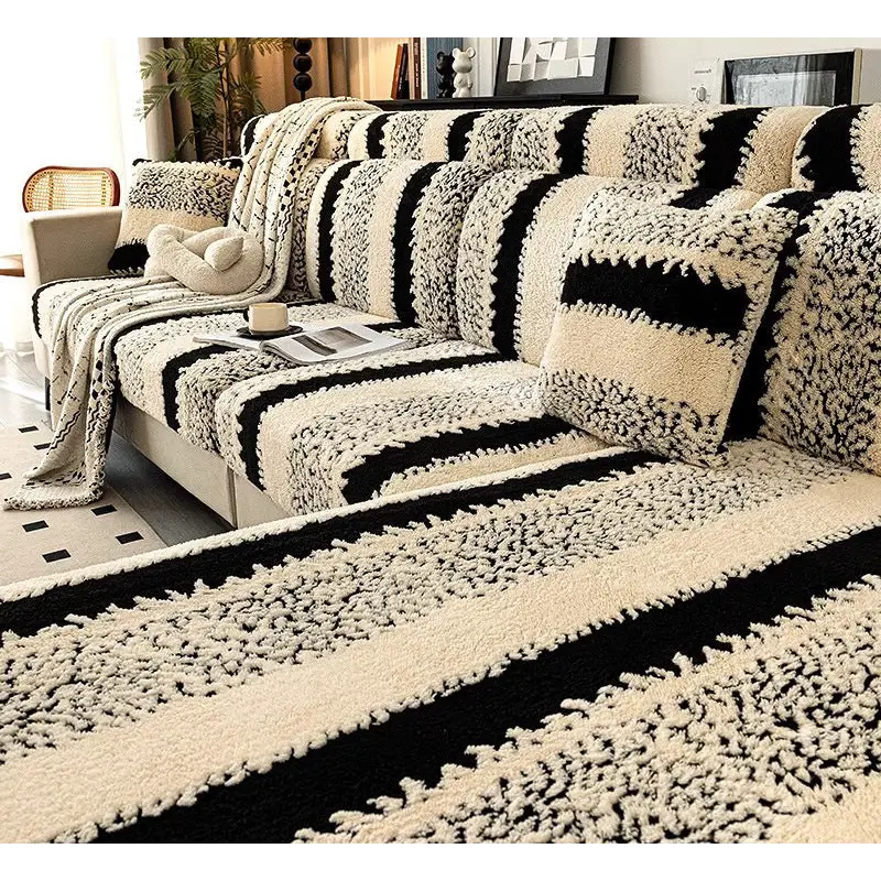 Striped, textured sofa cover.