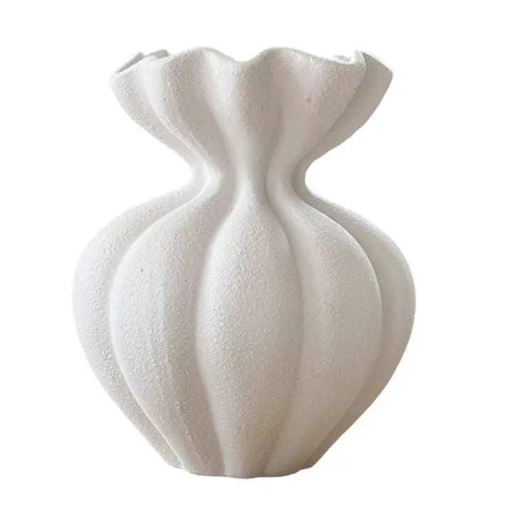 White, fluted ceramic vase.