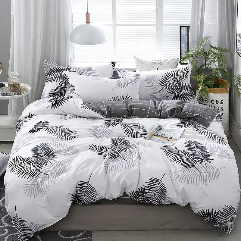 Leaf-patterned bedding set.