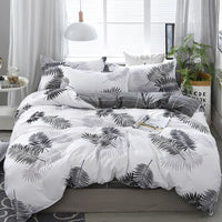Leaf-patterned bedding set.