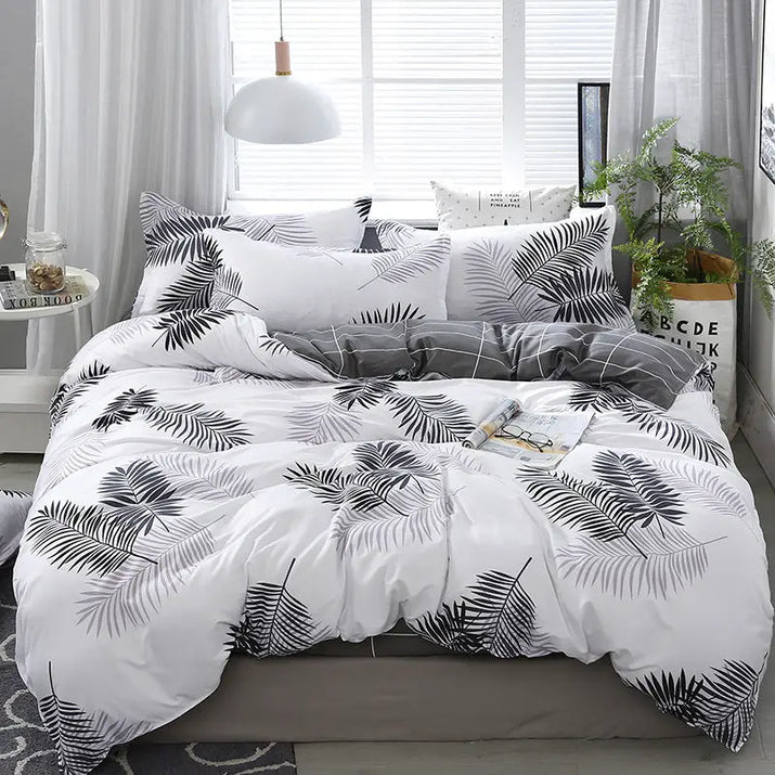 Leaf-patterned bedding set.