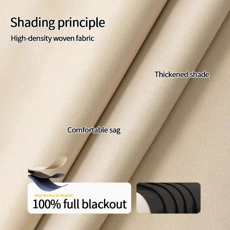 Beige blackout curtain fabric.