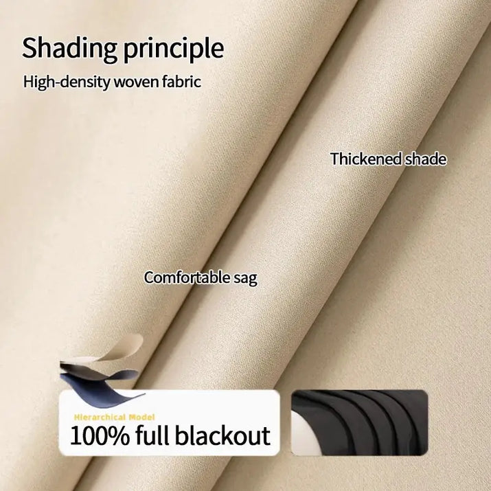 Beige blackout curtain fabric.