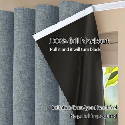Blackout curtains with linen texture.