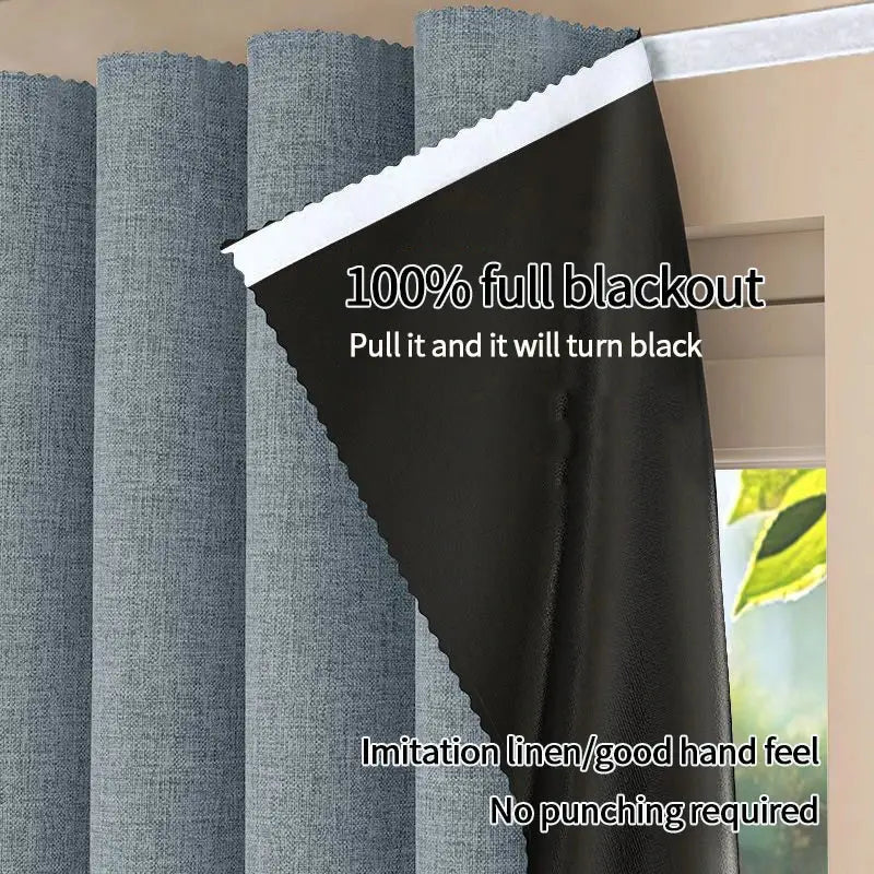 Blackout curtains with linen texture.