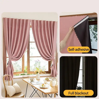 Self-adhesive blackout curtains.