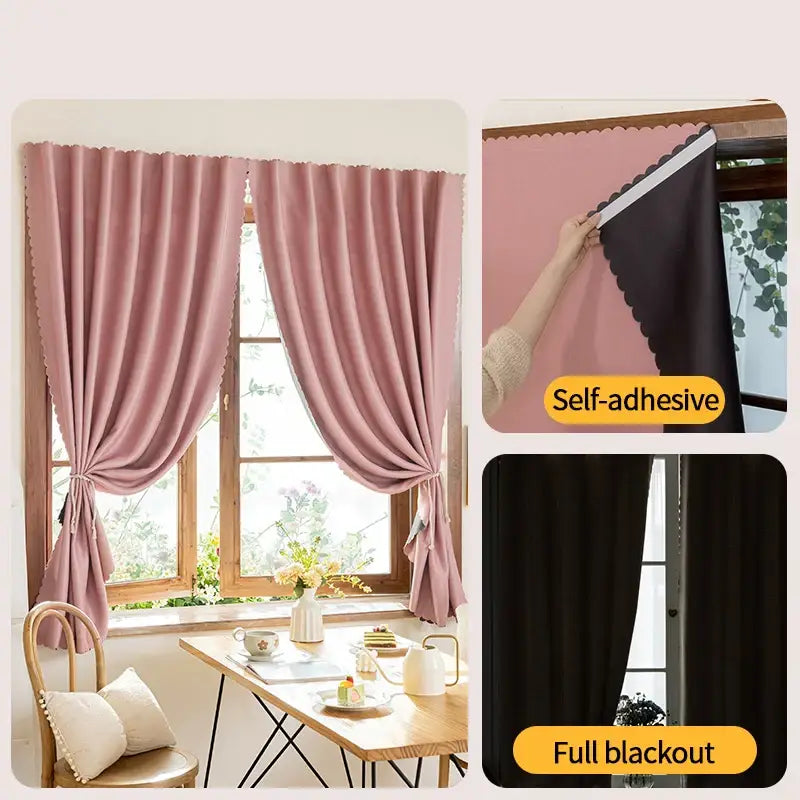 Self-adhesive blackout curtains.