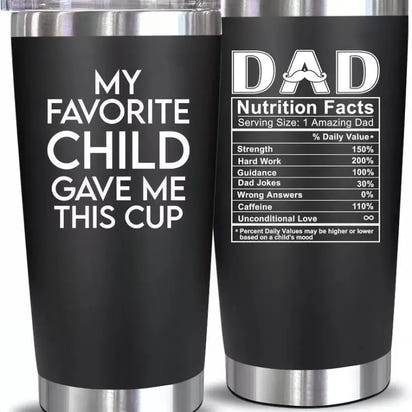 Black insulated tumblers with humorous text.