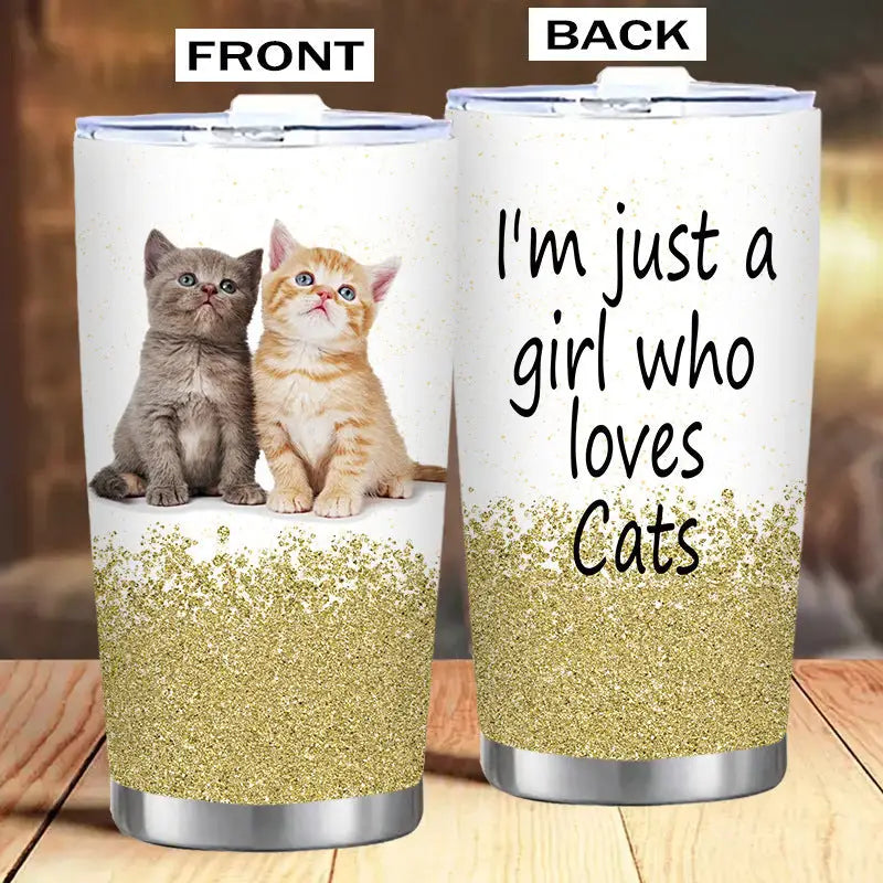 Two-sided cat-themed tumbler.