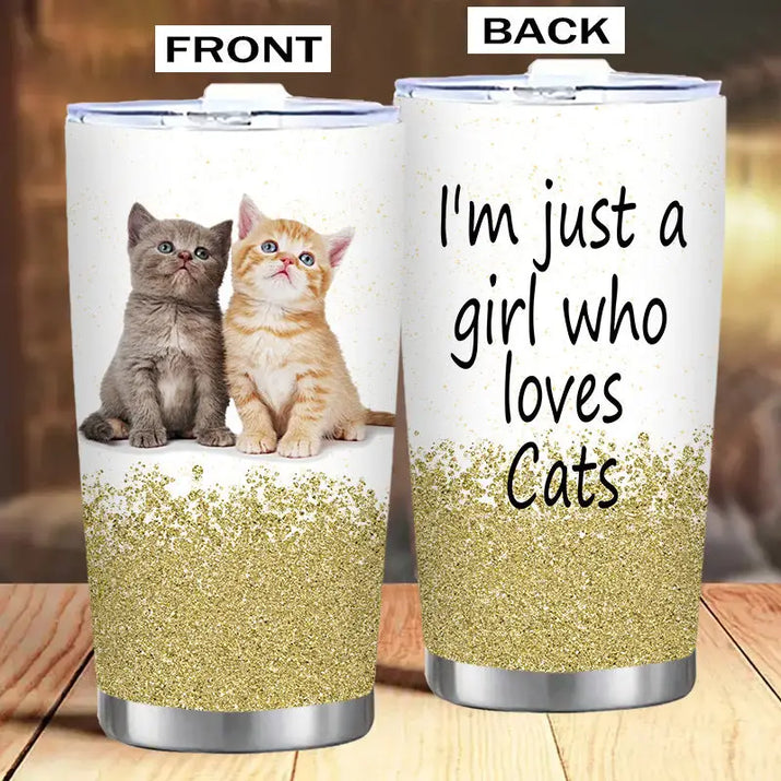 Two-sided cat-themed tumbler.