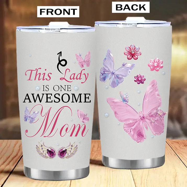 Two insulated tumblers with butterfly designs.