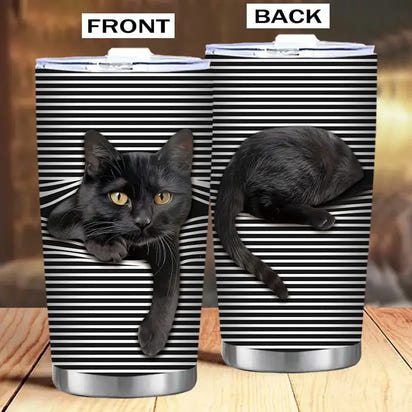 Black cat striped tumbler.