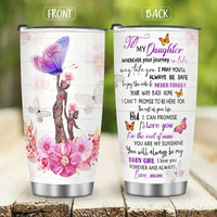 Two-sided tumbler with butterfly and mother-daughter design.